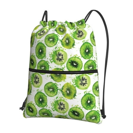 Zufioo Green Kiwi Drawstring Backpack Sport Gym Sackpack for Women Men
