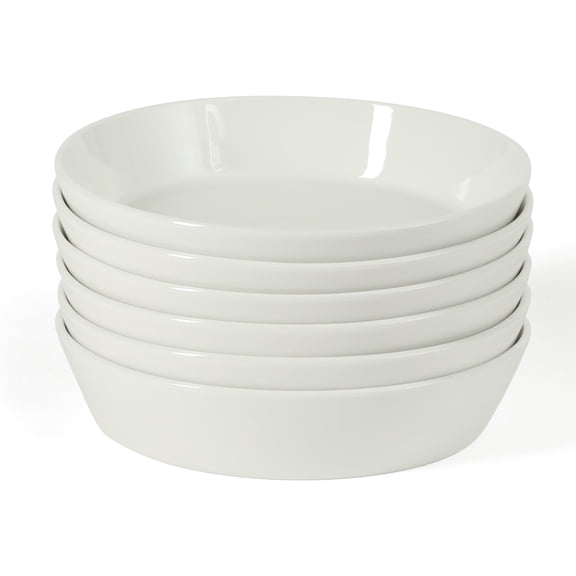 Martha Stewart Selma 6-Piece 41oz 8 Inch Large Pasta Bowls Porcelain Ceramic Chip and Scratch Resistant Shallow Serving Bowls