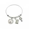 thumbnail image 3 of Confirmation Bangle Bracelet in silver stainless steel with three silver toned charms. Confirmation gift for teen girl. Confirmation gift., 3 of 4