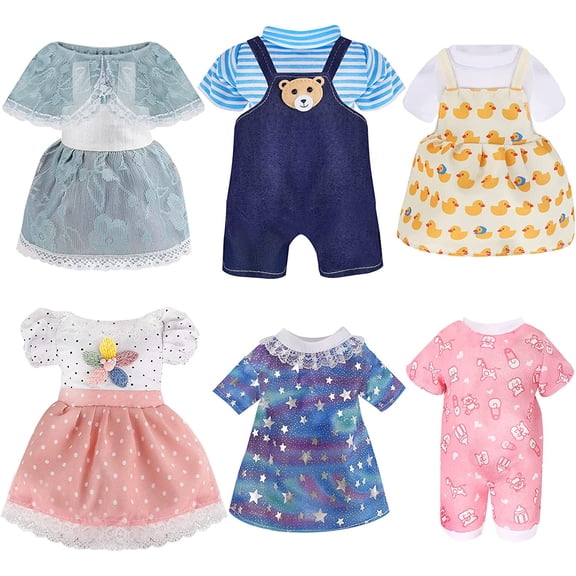 Girl Doll Clothes and Accessories Gift - 8 pcs Alive-Baby Doll Clothes Dress Outfits for 12 Inch Dolls, 6 Complete Sets Clothing of Dresses Cloak Onesies Pajamas