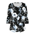 thumbnail image 6 of ZQUUVOU Women's Plus Size T-Shirt Print Floral Round Neck 3/4 Sleeve Blouse G-Black (S), 6 of 6