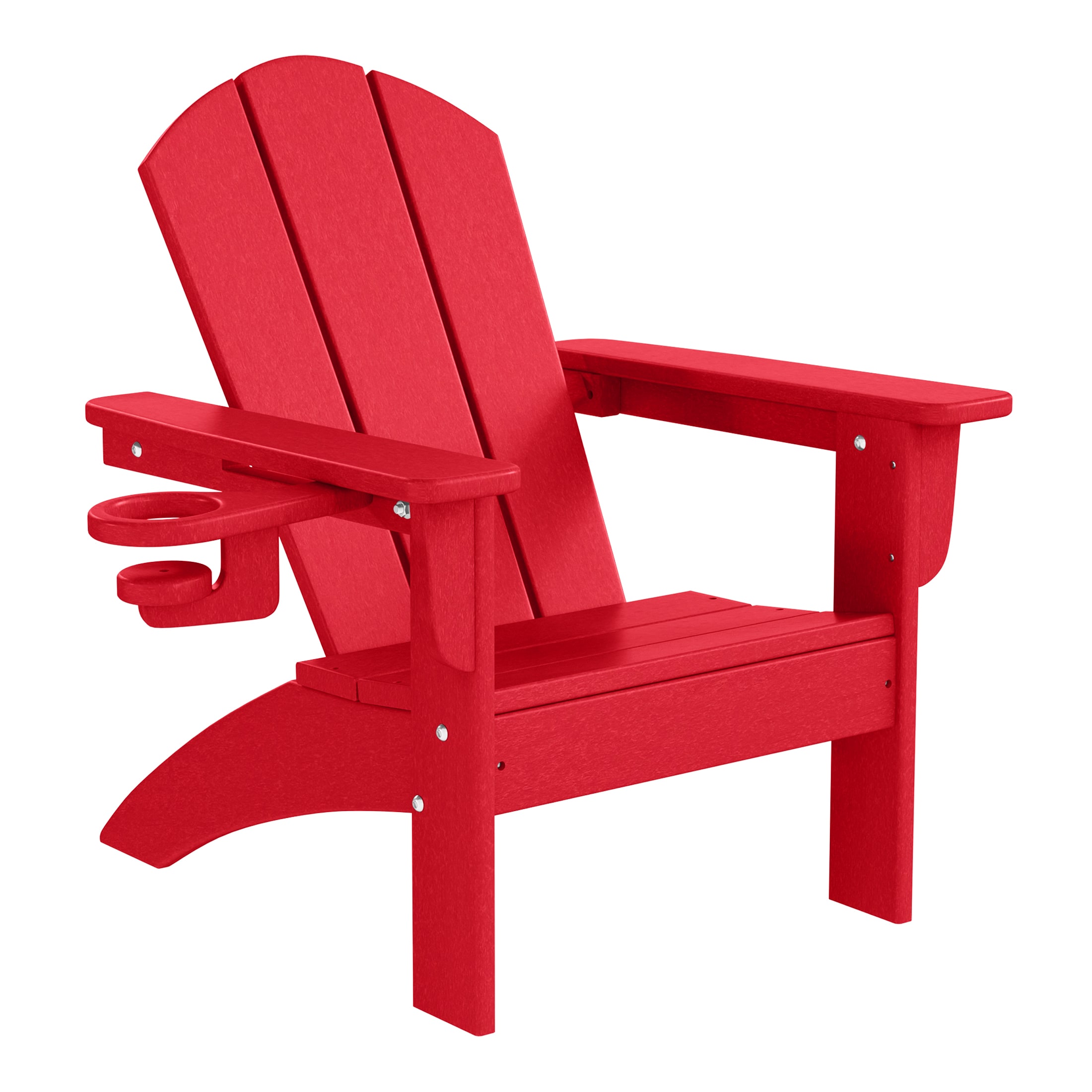 WestinTrends Malibu 3-Piece Kids HDPE Adirondack Chairs Set with Square Side Table and Cup Holders, Red