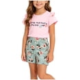 thumbnail image 2 of Mifsaly Toddler Girls 2 Piece Summer Outfits Cold Shoulder Short Sleeve Graphic T-Shirts with Appliques and Floral Shorts, 2 of 7