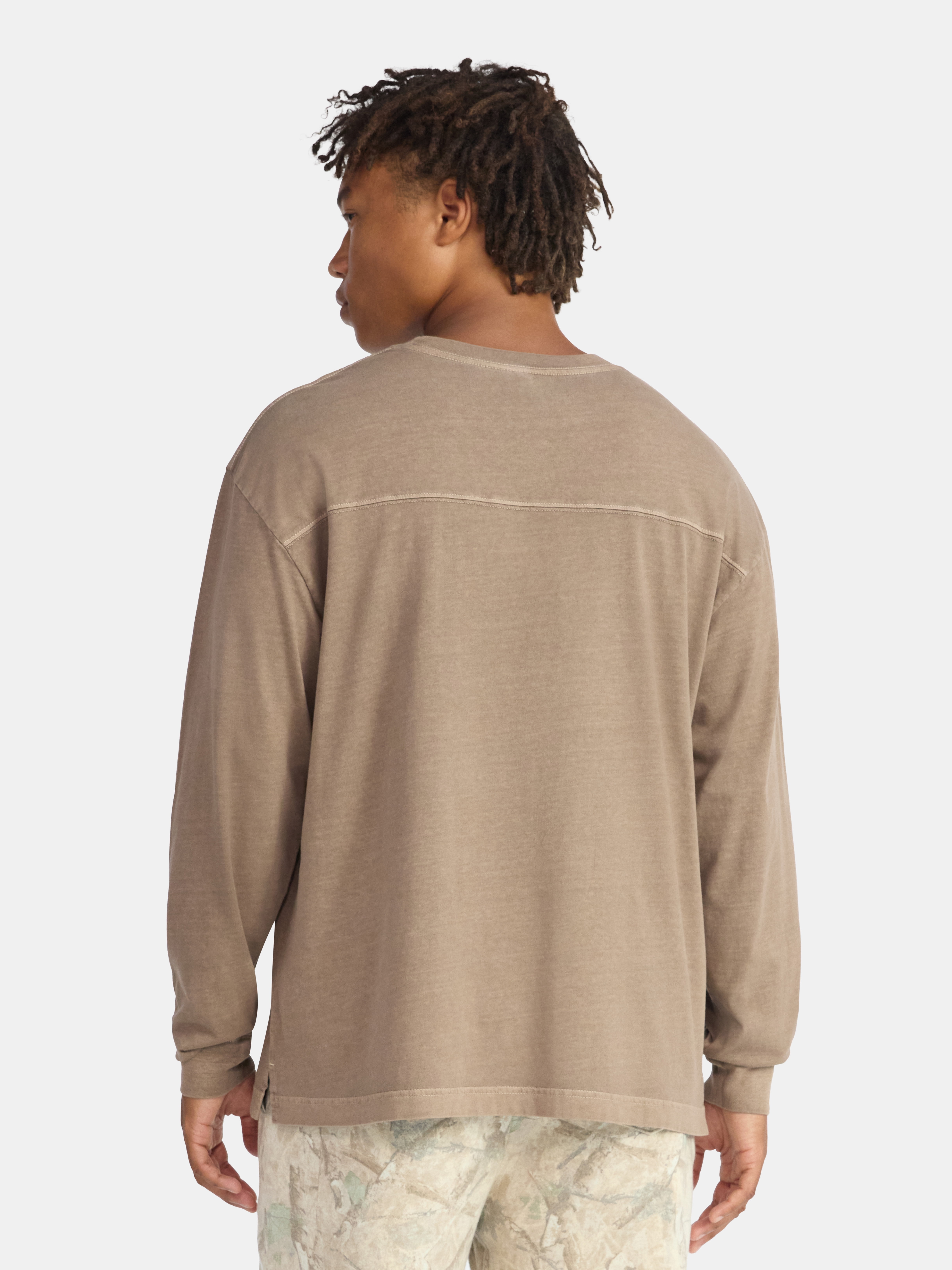 No Boundaries Cotton Washed Tee with Long Sleeves, Men's & Big Men's