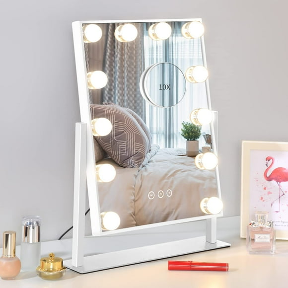 Vanity Mirror with Lights,Makeup Mirror with Lights,3 Color Lighting Modes Detachable 10X Magnification Mirror Touch Control,14.6Inches (White)