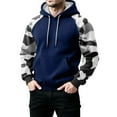 thumbnail image 4 of Men’s Pullover Hoodie Long Sleeve Camouflage Print Raglan Sleeve Drawstring Hooded Sweatshirt Kangaroo Pocket Casual Top Dark Blue L, 4 of 5