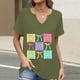 thumbnail image 2 of Corto para las Mujeres Casual Verano 2025 Pascua Impresión V-Cuello Camiseta, Ligero 95% Poliéster 5% Spandex Top para Toda la Temporada Hogar Y Diario, 2 of 7