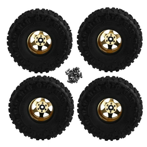 4pcs 122mm 1.9 Inch Metal Beadlock Wheel Rim Rubber Tire Set for 1/10 RC Crawler Car TRX4 D90 D110 Axial SCX10 Yellow