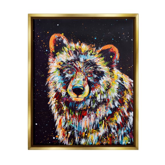 Modern Bear Urban Strokes Animals & Insects Painting Metallic Gold Framed Art Print Wall Art