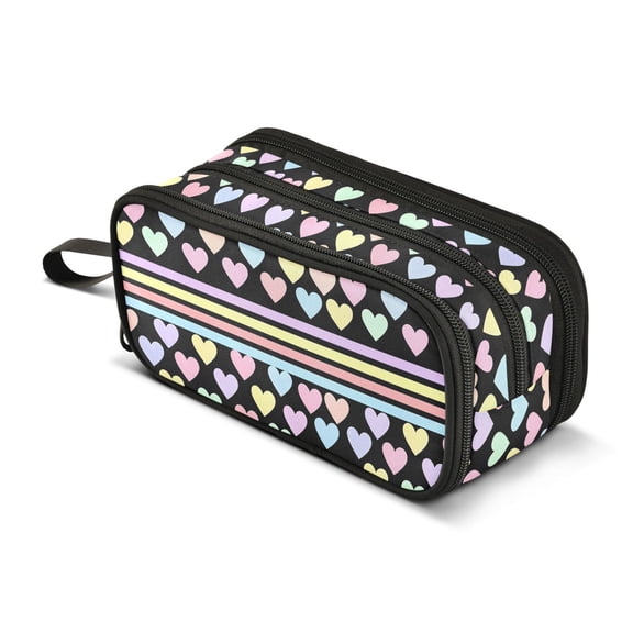 FORMRS Pencil Case with 3 Compartments School Large Capacity Zipper Pen Pouch Stationery Organizer, Rainbow Heart Pattern