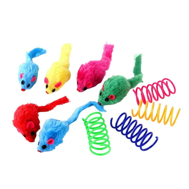 KAKOWELY 1 juego de peluche de gato y ratón, juguete interactivo con resorte (color aleatorio)