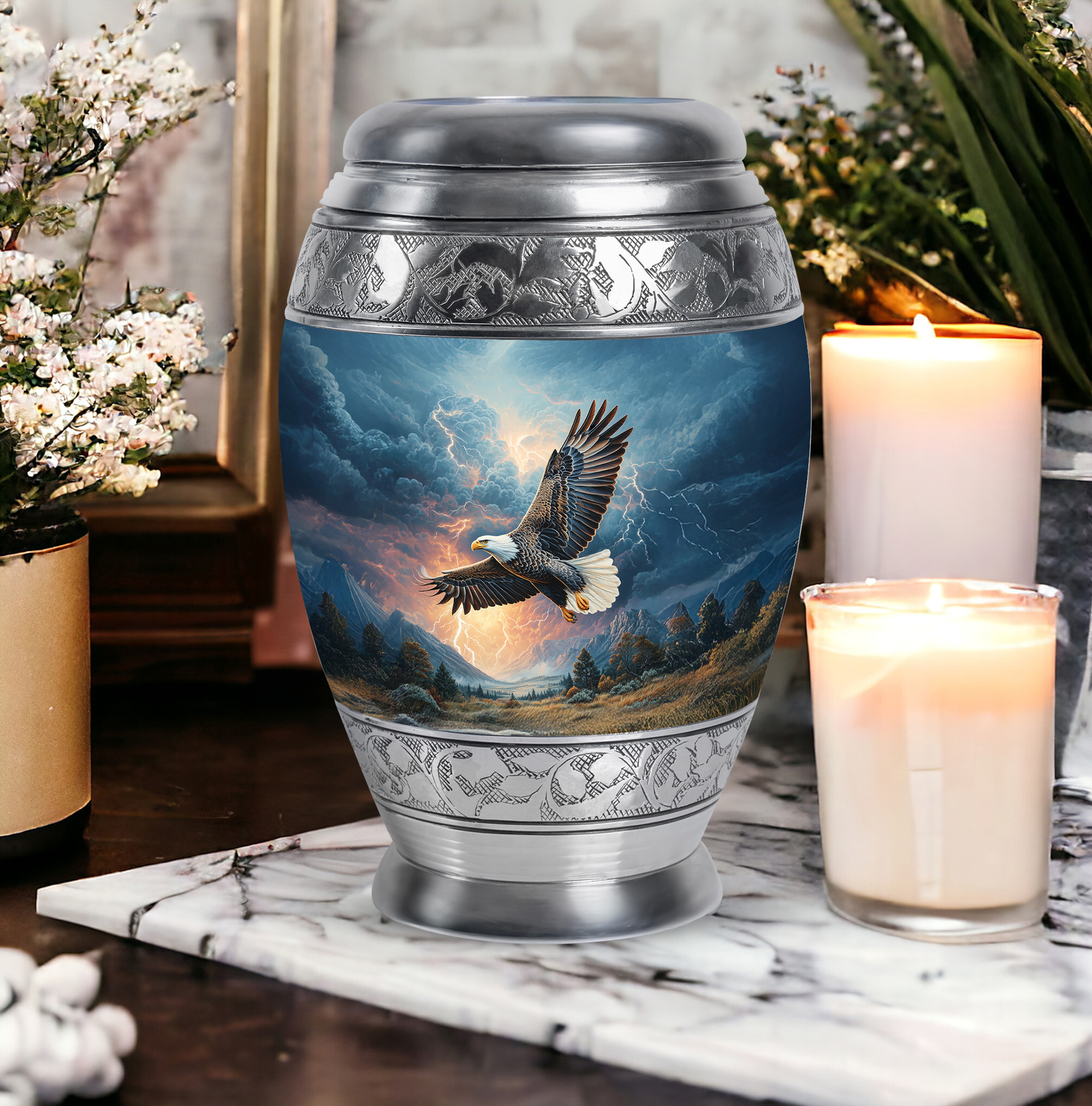 SABURIAL Eagle Urn - Small Cremation Urn For Ashes Adult Male Dad - Keepsake Funeral Urns For Women - Combo Of 10 Inch & 3 Inch
