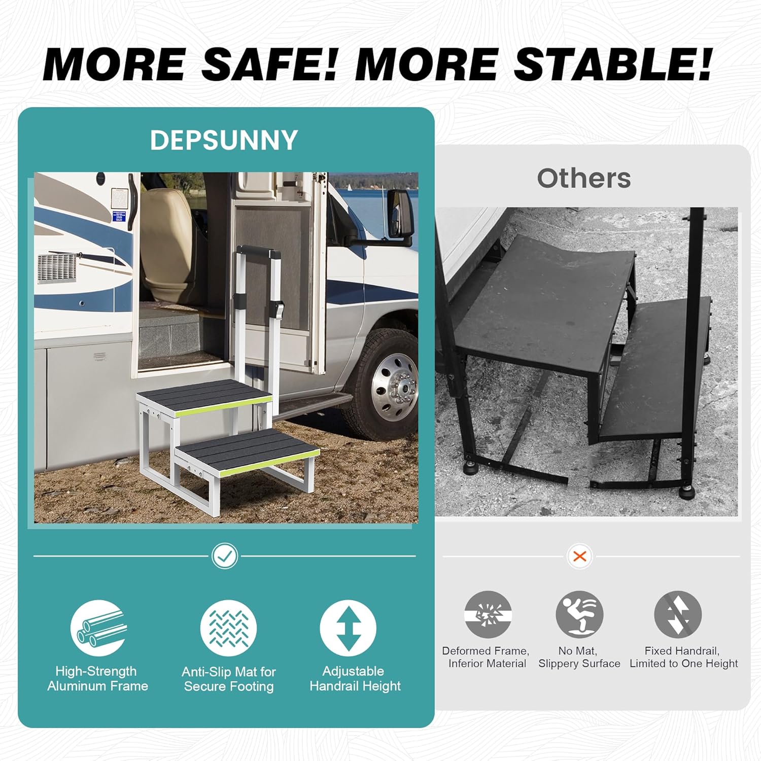 Portable Pet Steps Adjustable RV Steps With Handrail - 2 Step Stool 25. ...