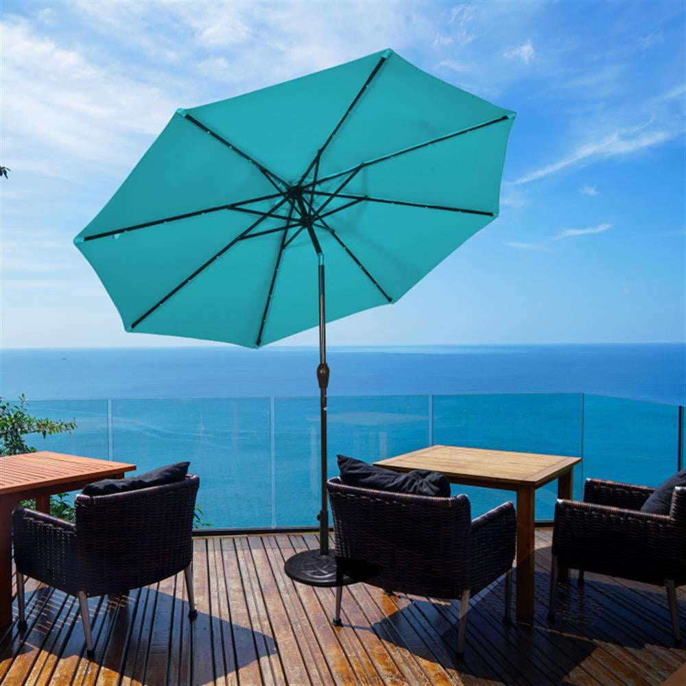 Resenkos Outdoor Garden Umbrella,Market Umbrella,10 Feet Outdoor Patio Umbrella with Bright Solar LED Lights-Turquoise