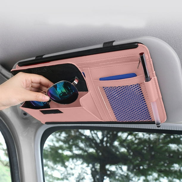 Parasol para coche Caja de gafas de almacenamiento Clip de parabrisas de cuero Bolsa de tarjeta multifuncional Beige 31x17cm