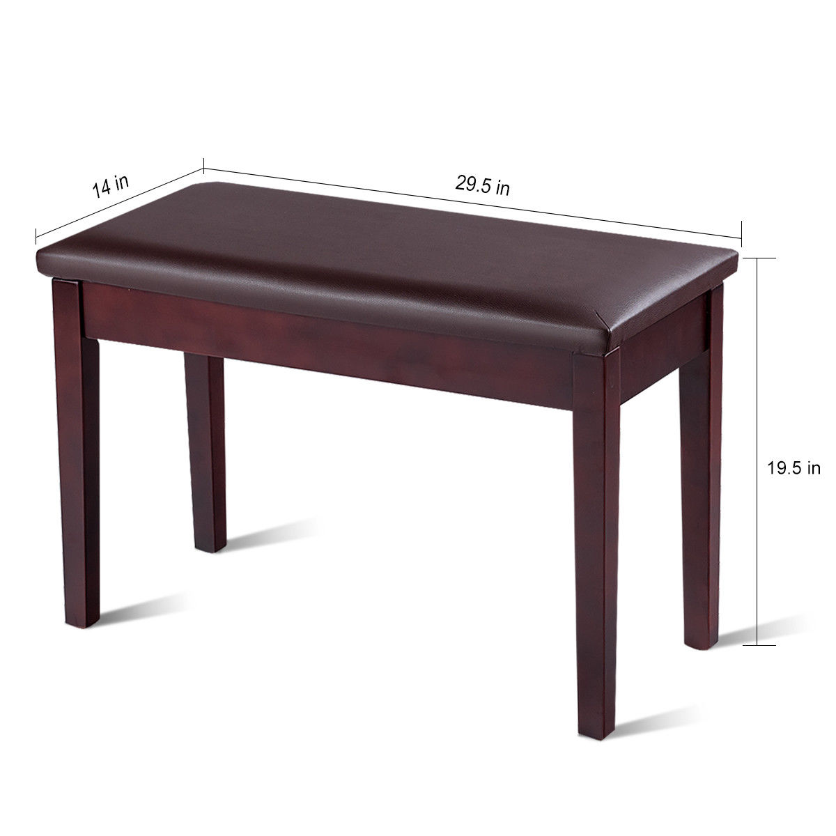 Topbuy PU Leather Piano Bench Solid Wood Padded Double Duet Keyboard Seat with Storage Box Coffee
