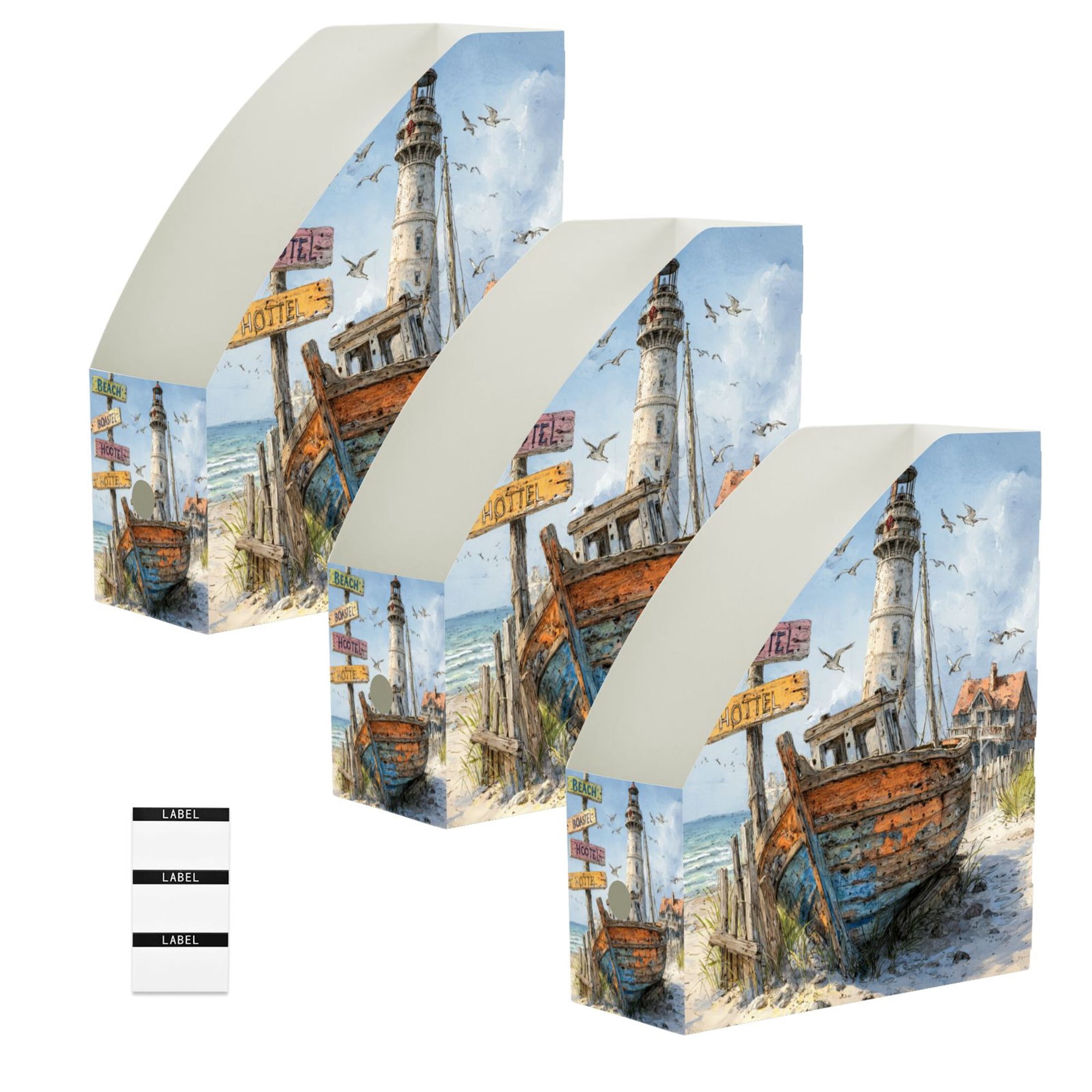 Abandoned Vintage Boat 3 Pack Magazine File Holders Desktop File Organizer Document Storage Bins for Office Home School
