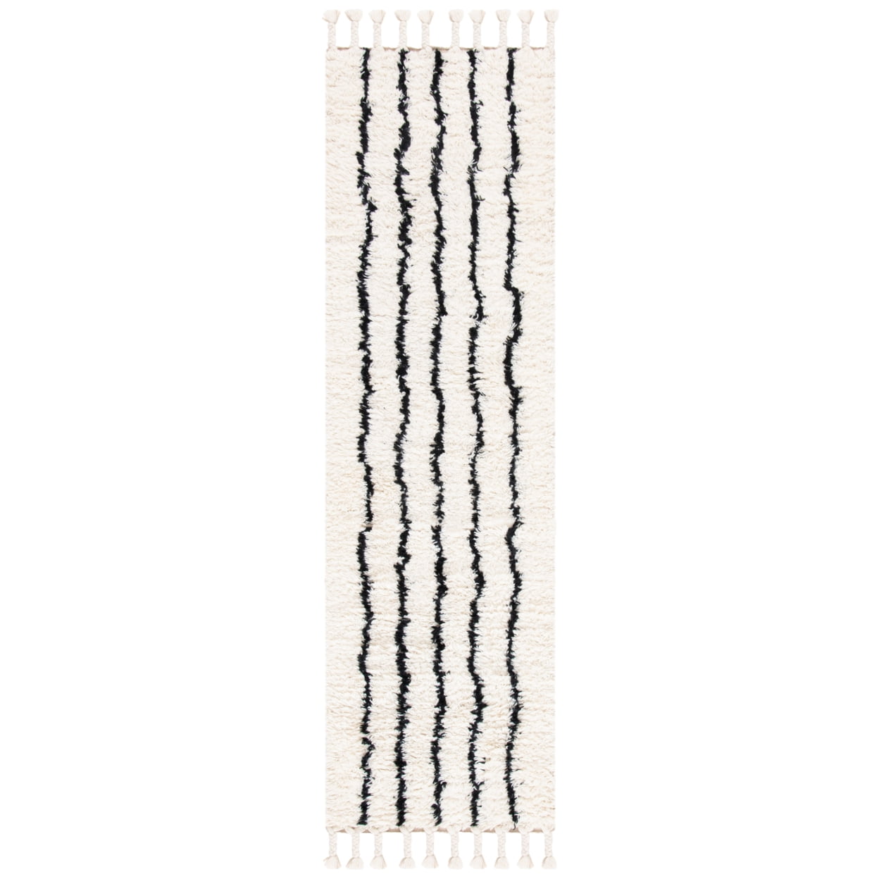 SAFAVIEH Casablanca Winifred Striped Wool Shag Area Rug, Black/Ivory, 4' x 6'