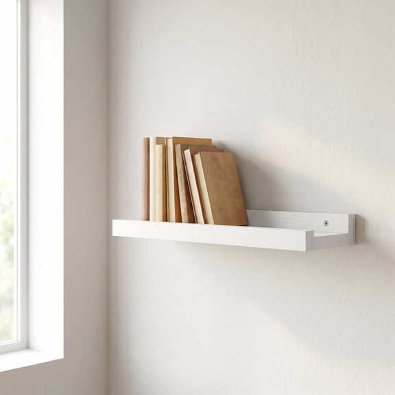 Adhesive Shelf, Wood Floating Rack – No Drill, Strong, Space-Saving – for Living, Bath, Bedside, Books, Decor, WiFi & Small Electronics