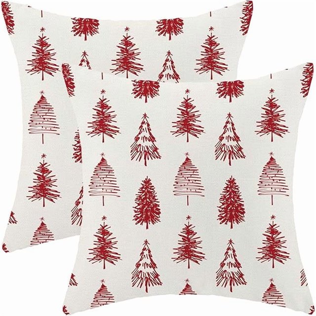 HAYAN Christmas Pillow Covers 22x22 Inch Set of 2 Red Christmas Trees Throw Pillows Case,Holiday Outdoor Decorative Farmhouse Winter Decor Cushion Covers for Home Sofa Bed Couch