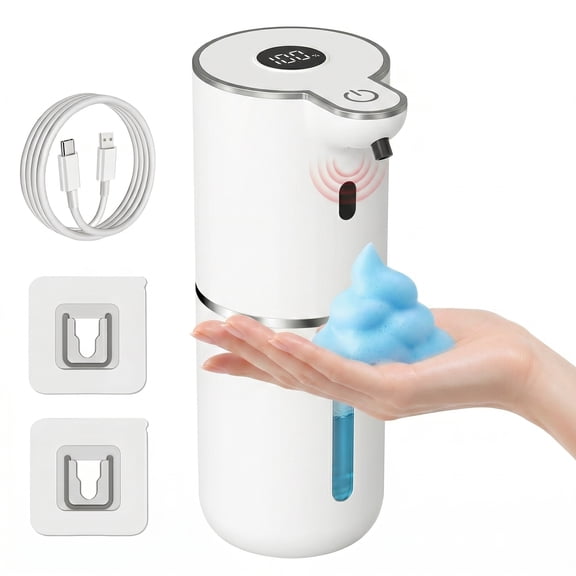 KOYMISKU Automatic Soap Dispenser, 13.5oz/400mL Touchless Wall Mounted USB Rechargeable, 6-Level Adjustable Smart Hand Soap Dispenser for Bathroom Kitchen