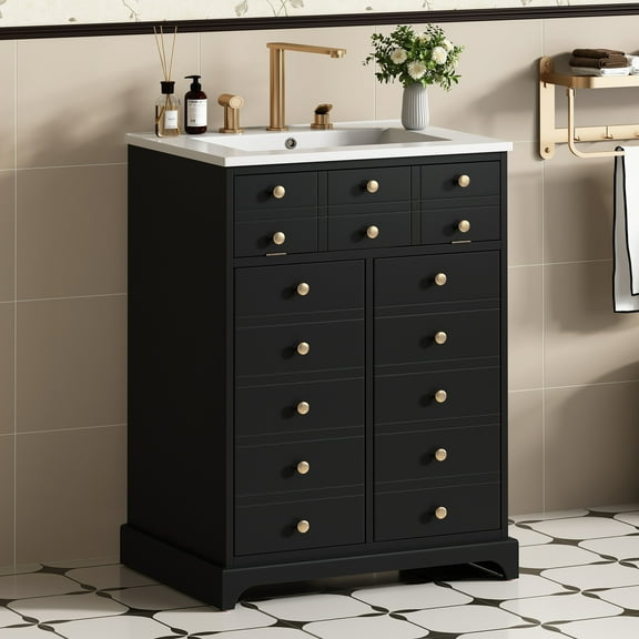 Harper & Bright Designs 24" Small Bathroom Vanity Sink Combo, Bathroom Storage Cabinet with Soft Closing Doors, Single Sink Bathroom Vanity, Black