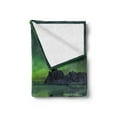 thumbnail image 2 of Aurora Borealis Soft Flannel Fleece Blanket, Magic Nature Panorama Coastline Oval Energy Sky Mist Picture, Cozy Plush for Indoor and Outdoor Use, 60" x 80", Lime Green Almond Green, by Ambesonne, 2 of 5