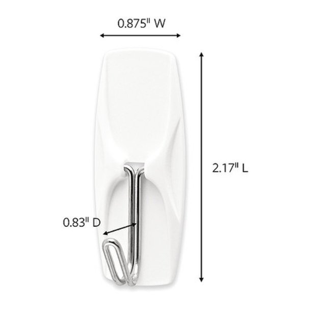 3M™ Command™ DamageFree Removable Plastic/Wire Hooks, Medium, 23/16"H x 7/8"W x 13/16"D, White