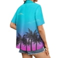 thumbnail image 4 of Huresd Hawaiian Shirts for Women Palm Tree Button Down Short Sleeve Holiday Tropical Blouse Light Blue XL, 4 of 6