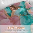 thumbnail image 4 of Pink Teal Duvet Cover Set Twin Size, Green Marble Abstract Cracks Texture Modern Art 4 Piece Soft Microfiber Bedding Set with 1 Duvet Cover, 1 Flat Sheet, 2 Pillowcases, 4 of 9