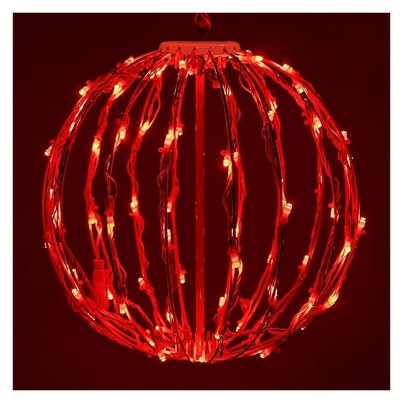 12" LED Light Ball - Foldable Christmas Globe String Lights - Indoor Outdoor Holiday Decor - White Frame/Red Lights