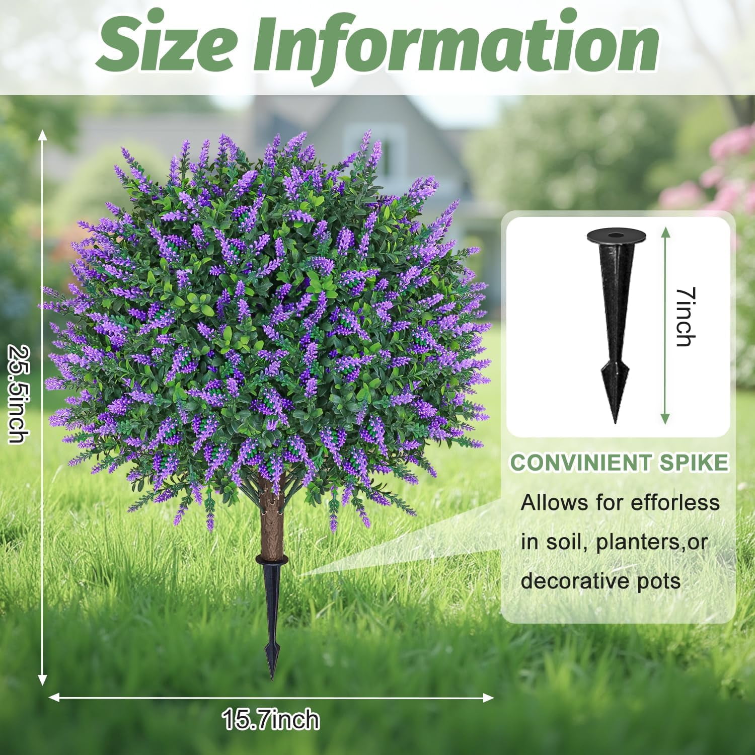 Artificial Lavender Topiary Ball Trees with Ground Spikes 2 Pack 25.5 Inches  Artificial Shrubs Fake Evergreen Artificial Plant Brushes for Home Front Porch Garden Decorations