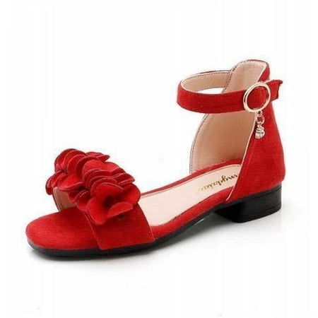 

Toyella 3-16 Years Old Large Size Girls Sandals New Beach Shoes Korean Style Medium And Large Children s Princess Shoes Little Girl Student Dancing Shoes TT218 Red 33