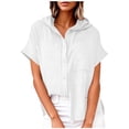 thumbnail image 1 of Vestidos Casuales Para Mujer, Blusas De Mujer De Moda Blusa de lino con cuello en V y manga corta para mujer, estilo túnica de verano con capucha y botones sueltos, 1 of 6