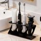 thumbnail image 1 of Estante para baño con diseño de 4 orificios para cepillos de dientes, pasta dental, rastrillos y utensilios, organizador de plástico impermeable para encimera, negro o blanco., 1 of 6