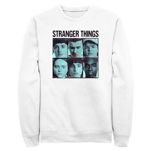 Netflix Men's Stranger Things Gang Bleeding Nose Stacked Sweatshirt White Large