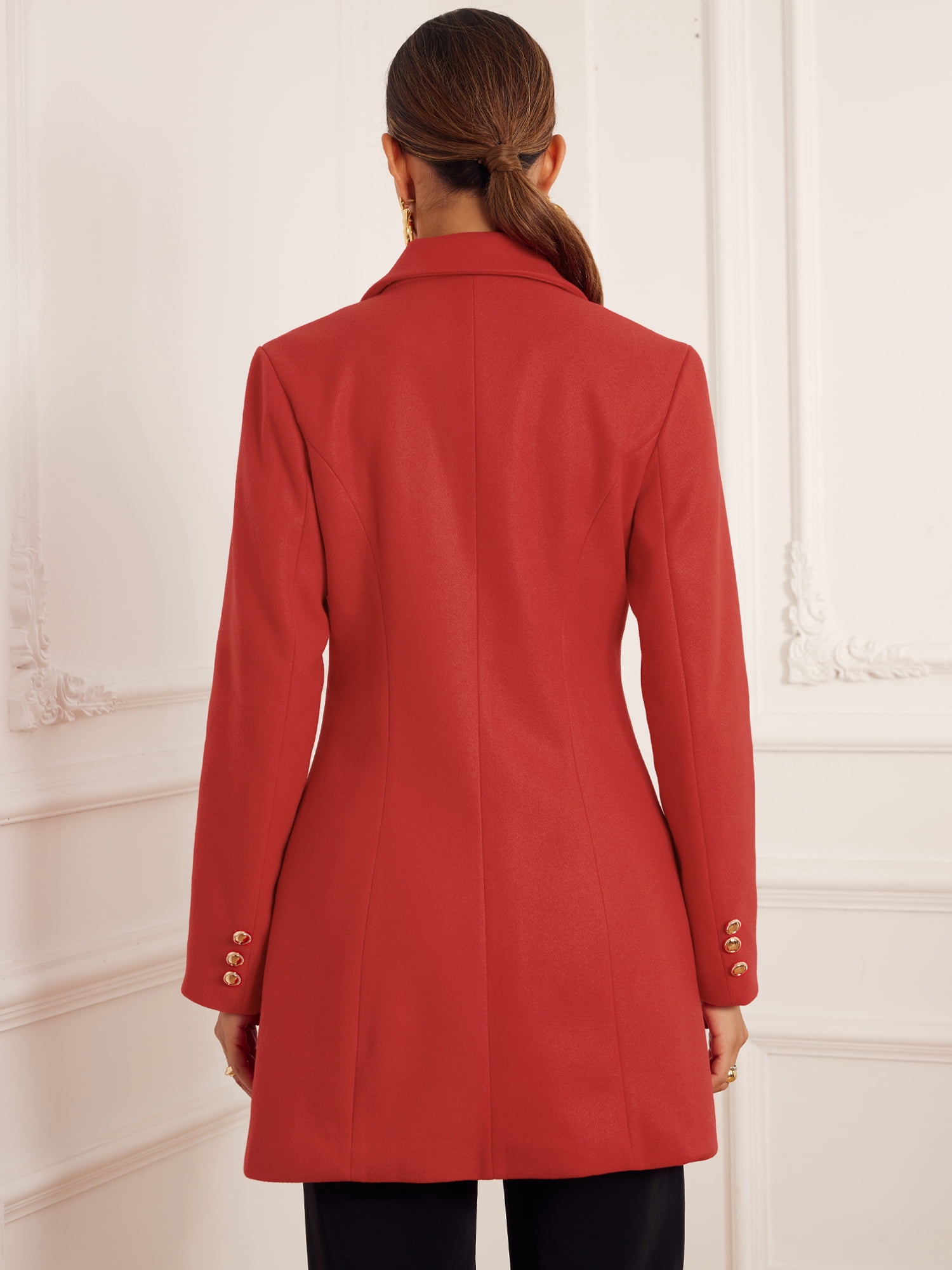 DARING DIVA Women's Winter Peacoat Notch Lapel Trench Double Breasted Coats M Red