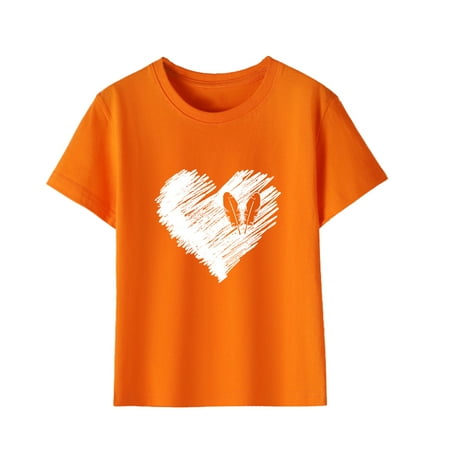 

Edvintorg Kids Orange Tops Boys Girls Cotton T Shirt Fashion Cute Print Round Neck Short Sleeve Casual Tops 3-10 Years Orange Tee Shirt Kids