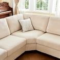 thumbnail image 3 of HONBAY Convertible Modular Sofa Bed Sleeper 6-Seater Corduroy with Upholstered Cushion and Storage for Living Room, Beige, 3 of 10