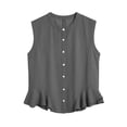 thumbnail image 6 of Luivaraty Tank Tops for Women Soild Color Summer Beach Shirts Comfy Button Crew Neck Ruffle Hem Sleeveless Shirts, S-2XL, 6 of 7