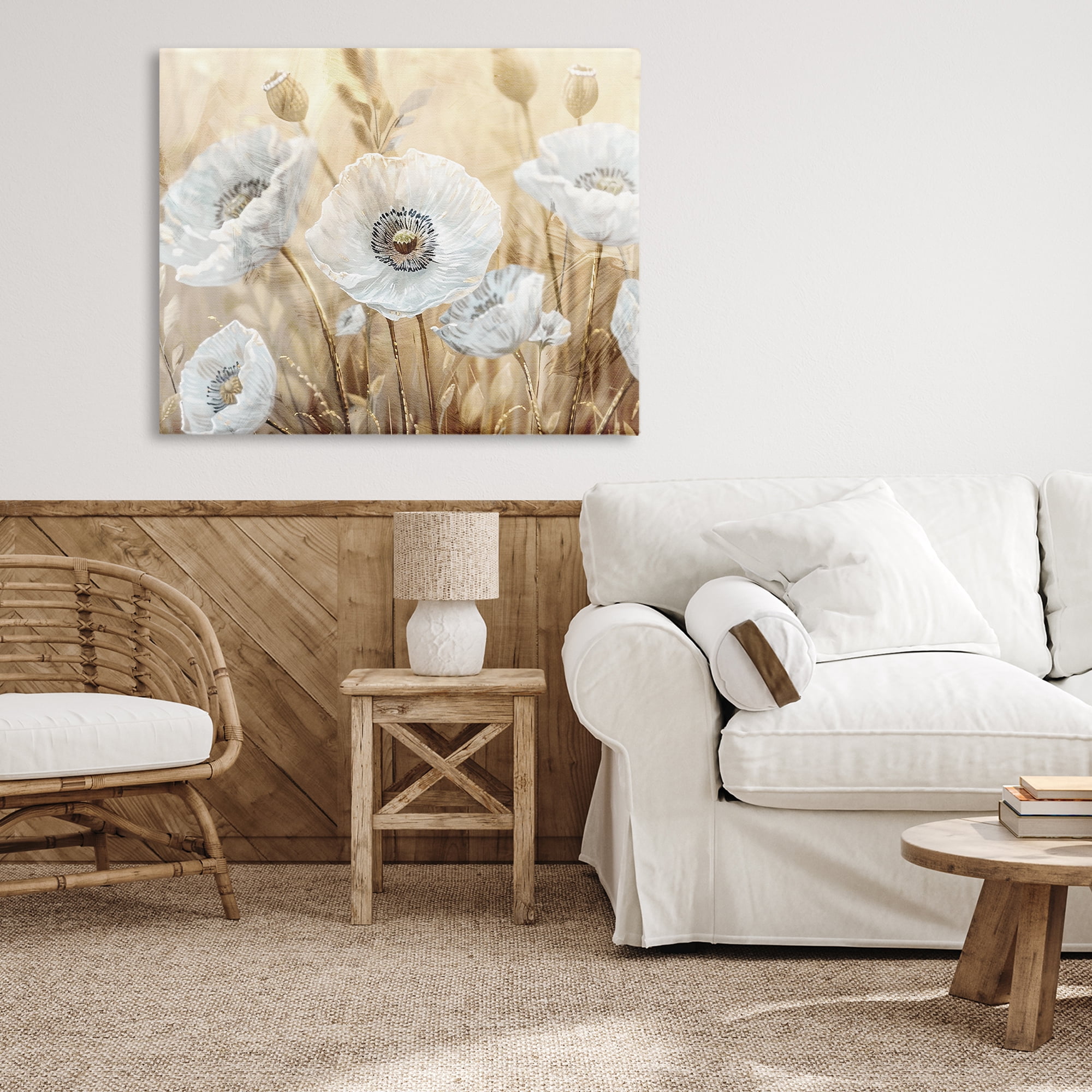 Stupell Industries White Poppies Beige Field Canvas Wall Art, design by Kim Allen
