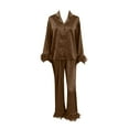 thumbnail image 2 of Silk Satin Pjs for Women 2 Piece Valentines Day Pjs Long Sleeve Button Down Sleepwear Brown Pjs for Women, 2 of 3