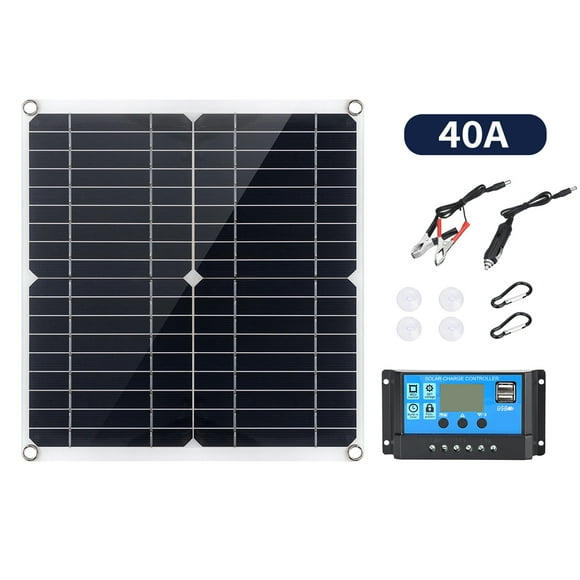 TFixol Portable 18V 12W-15W Monocrystalline Solar Panel with 40A 300W Controller, Dual USB Ports, DC5521 Connector for 5V/12V Devices, Phones, Cameras, Car Batteries