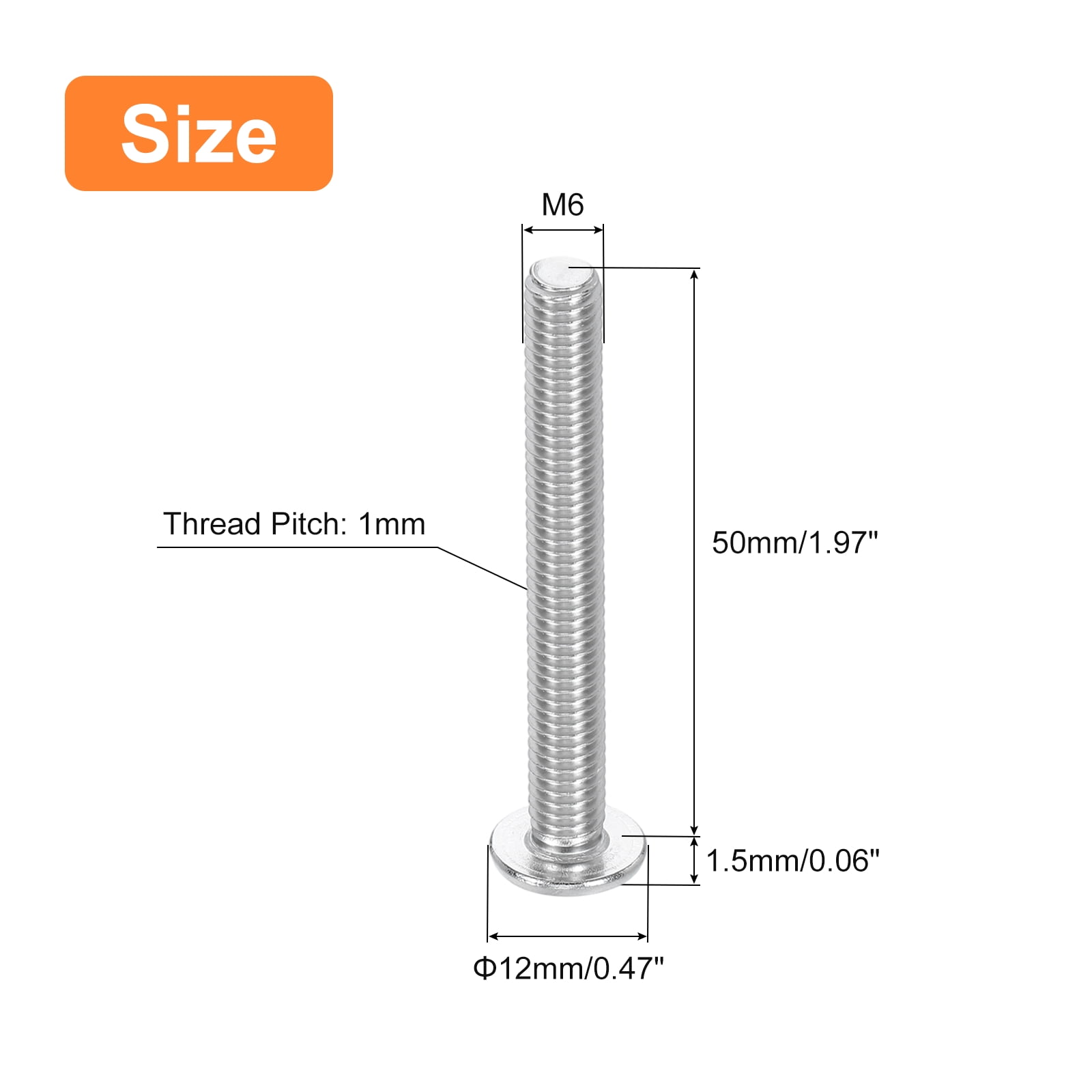 M6-1 x 50mm 100Pack Metal Flat Round Head Screws Phillips Drive Machine Bolt