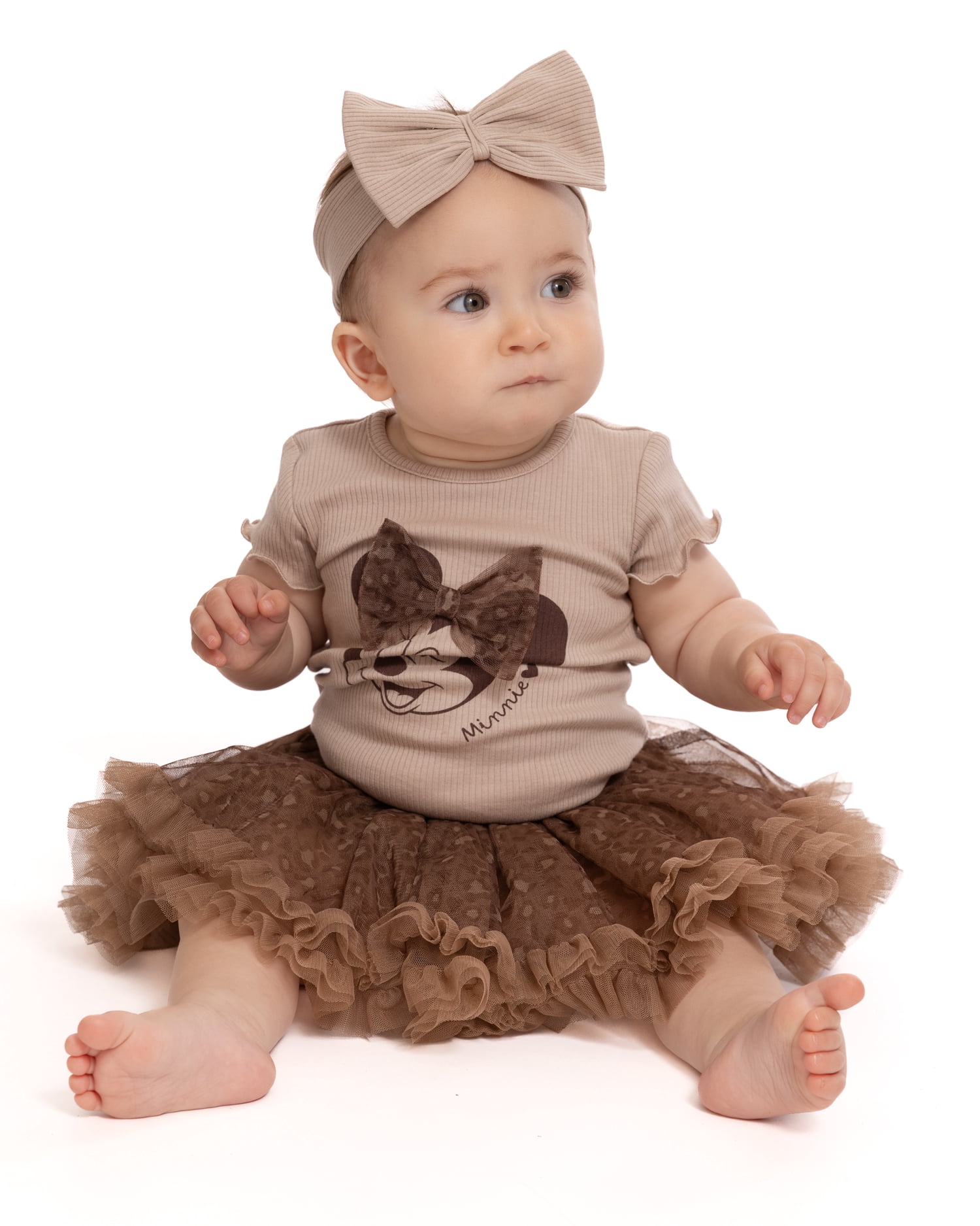 Minnie Mouse Baby Girls Bodysuit & Skirt Set with Bow Headband, 3-Piece, 0/3M-24M