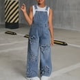thumbnail image 4 of OGLCCG Girls Denim Bib Overalls Star Patchwork Straight Leg Adjustable Straps Stretchy Jean Jumpsuit Trendy Dungarees Pants With Pockets 6-13Years, 4 of 4