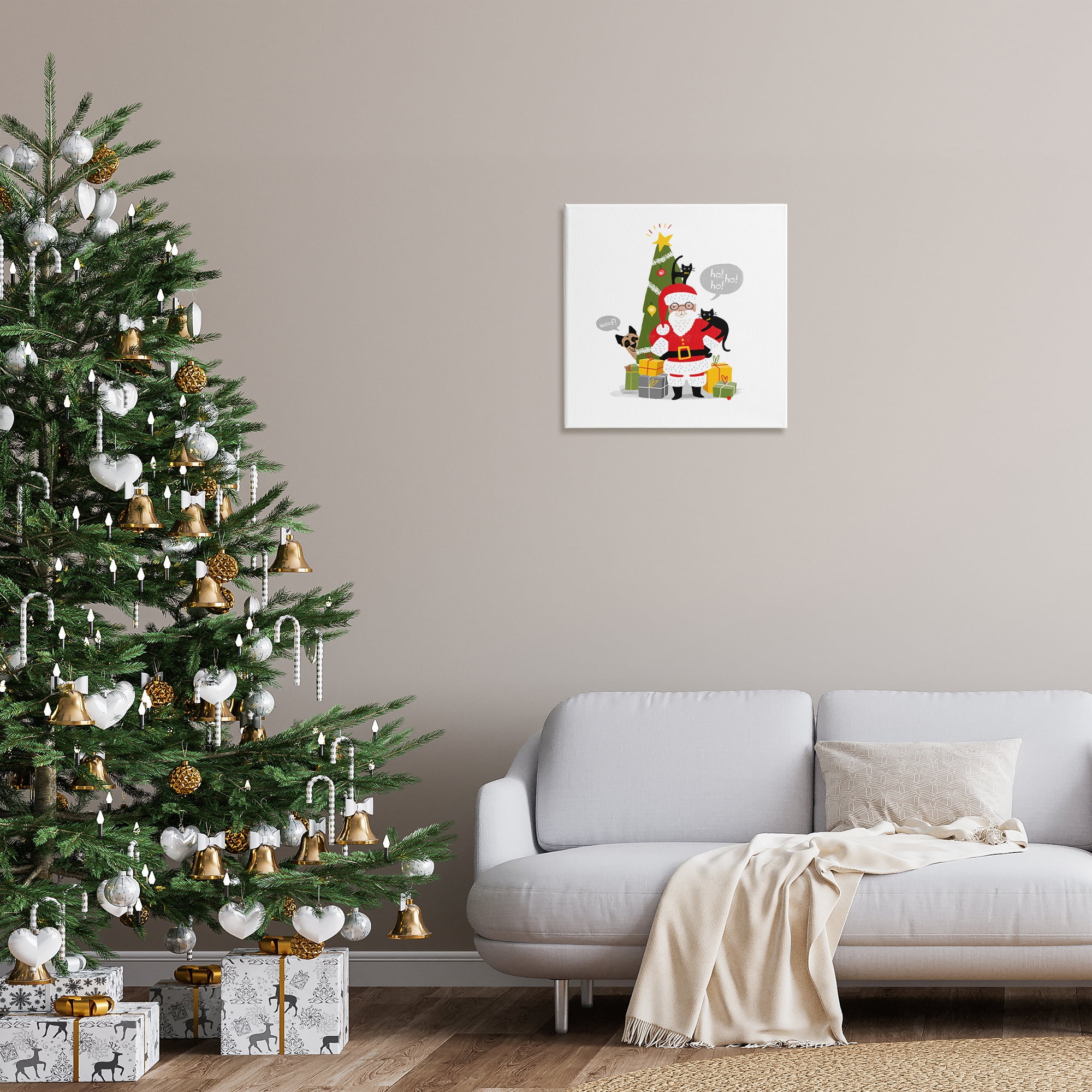 Stupell Industries Santa Paws with Pets Holiday Painting Gallery Wrapped Canvas Art Prints Wall Art, 24 x 24