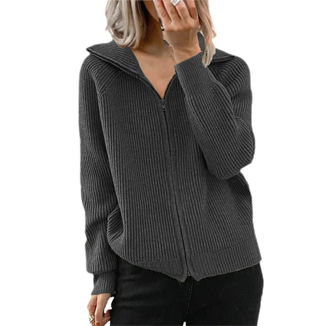 Fashnice Ladies Jacket Long Sleeve Outwear Open Front Cardigan Sweater Loose Winter Warm Sweaters Dark Gray 2XL