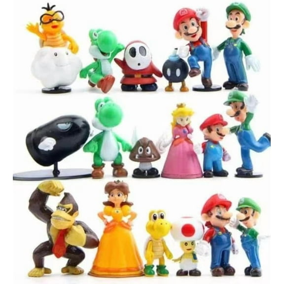 18-Pack Mario Bros Action Figures Set - Princess, Turtle, Mushroom & Orangutan