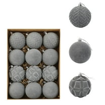 HomeDM Christmas Velvet Ball Ornaments 12Pcs Flocked Xmas Tree Shatterproof Hanging Balls Gray 8cm/3.15" Christmas Balls for Wedding Party Tree Wreath Holiday Decor